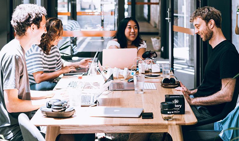 A group of people at a coworking space