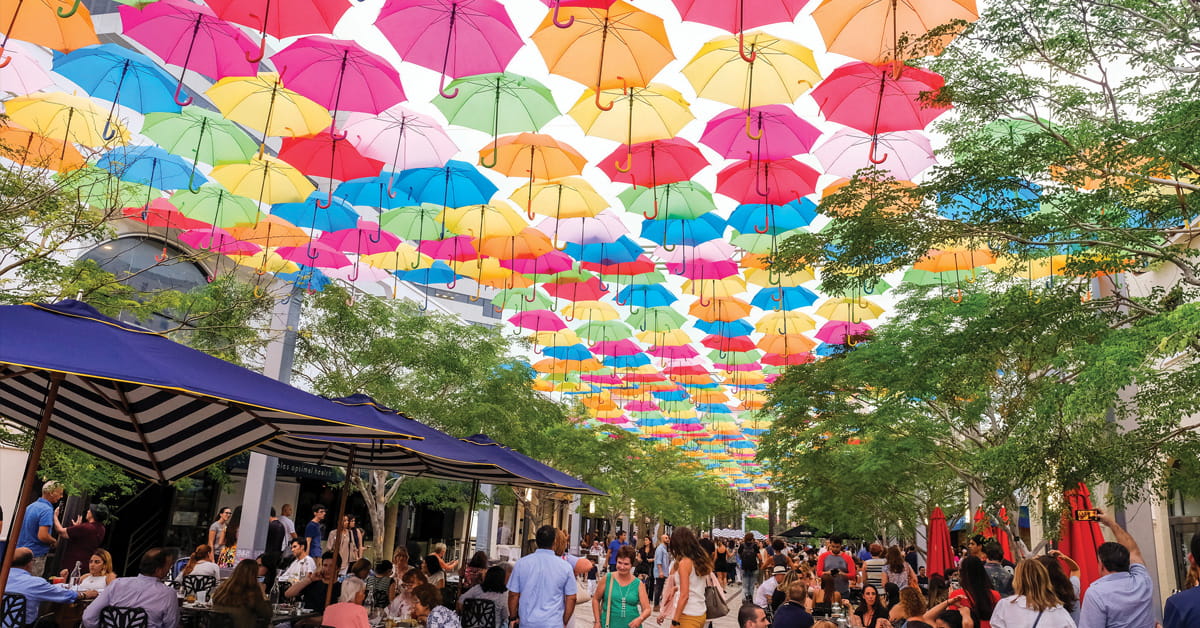 Pedestrian counters measured foot traffic entering and exiting a promenade during an art exhibition in Coral Gables, Florida.