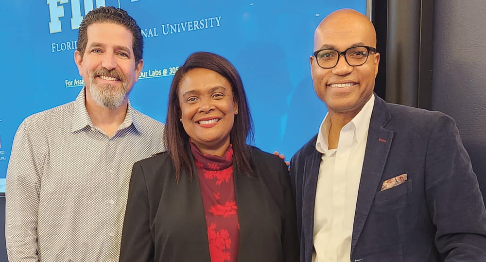(L to R) Ronen Lapidot, senior vice president, information technology, Perry Ellis International; Karlene Cousins, chair, Department of Information Systems and Business Analytics, FIU Business; and Christopher Wilson, principal IT architect, NextEra Energy, at a meeting of the advisory board of the Department of Information Systems and Business Analytics on January 20, 2023.