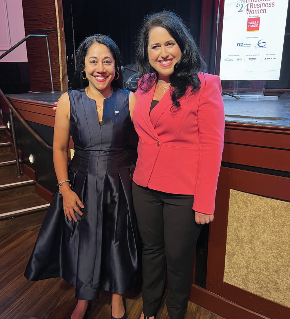 (L to R) Suchismita Mishra, associate dean of faculty affairs at FIU Business, and Biana Murnane (BAcc '95, MAcc '01), at the South Florida Business Journal Influential Business Women Awards luncheon on March 15, 2024. FIU Business was a sponsor for 