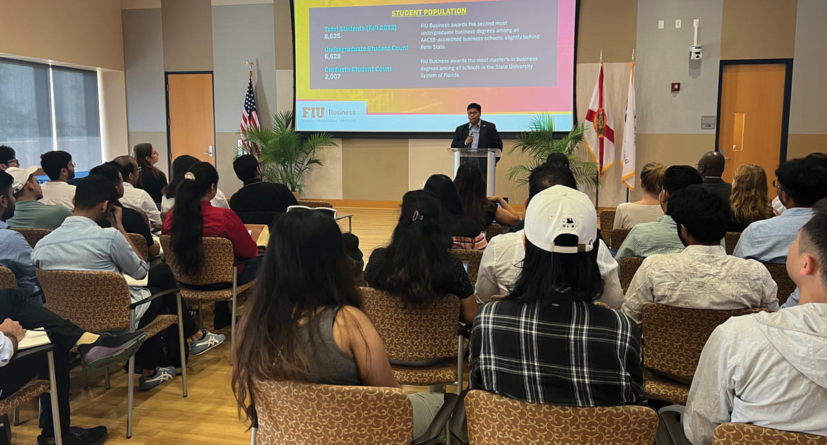 Students from the University of Galway's MSc International Management program, who visited FIU Business as part of an international exchange on May 13, 2024.