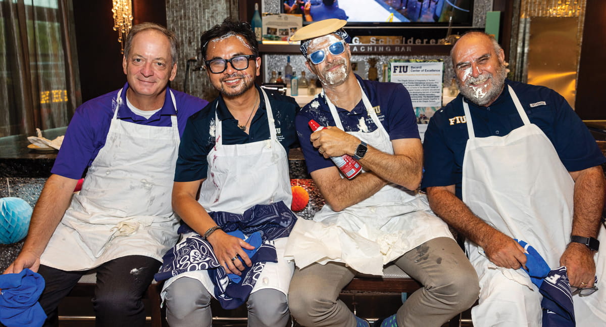 Dean's got pied in the face at the Fall 2024 Welcome Back Bash hosted by the Chaplin School and Office of the Vice Provost on the Biscayne Bay Campus on August 29, 2024.
