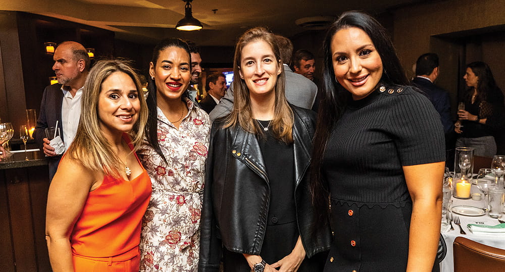 (L to R) Isabel Lopez Miranda, director, specialized master's programs, FIU Business; Gianny Sanchez (MSIRE '18), senior store development manager: Latin America and the Caribbean, Starbucks; Alexandra Goeseke Cervera (MSIRE '14, BBA '09), director, general real estate, Cervera Real Estate; and Francis Beracha (MSIRE '18), broker, The Beracha Team, at the REact 2023 real estate conference VIP dinner, held November 2, 2023, the night before the conference.