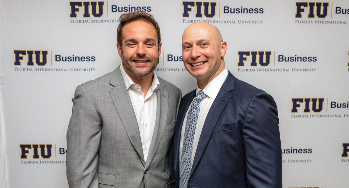 Kevin Plotkin, founder and managing attorney, Plotkin Law Firm, and Eli Beracha, director, Hollo School of Real Estate at FIU Business, at the REact 2024 VIP Dinner, held on November 7, 2024, the night before the real estate conference.