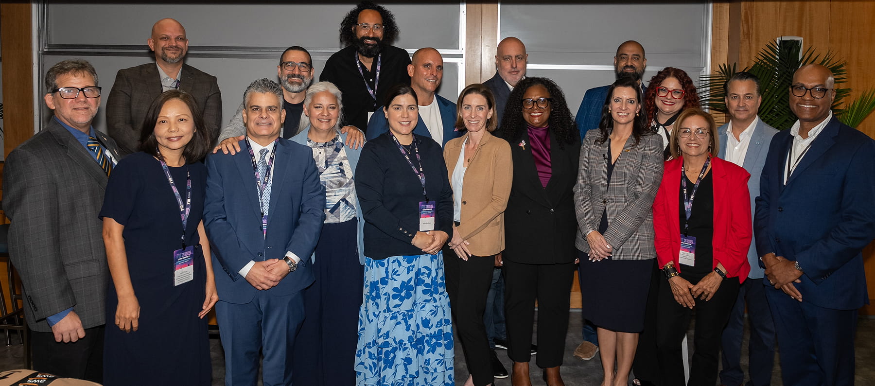 FIU President Jeanette M. Nuñez, who delivered the keynote address, joins event organizers and panelists at the inaugural AI 305 Conference hosted by FIU Business.