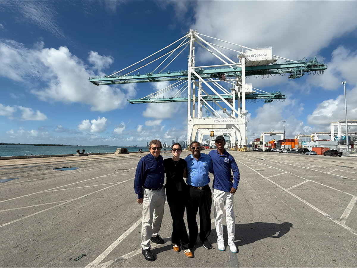 Global Business Ambassadors Lucille Hassell and Mshawi Ikner, with professors Jerry Haar and Donald Roomes at PortMiami.