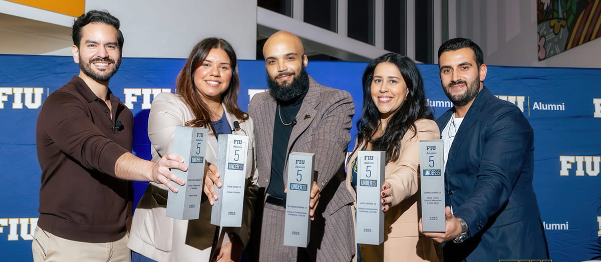 Laura Takacs (BBA ’15), a principal at Blackstone, was named one of FIU’s 5 under 35. Takacs is pictured second from the left.