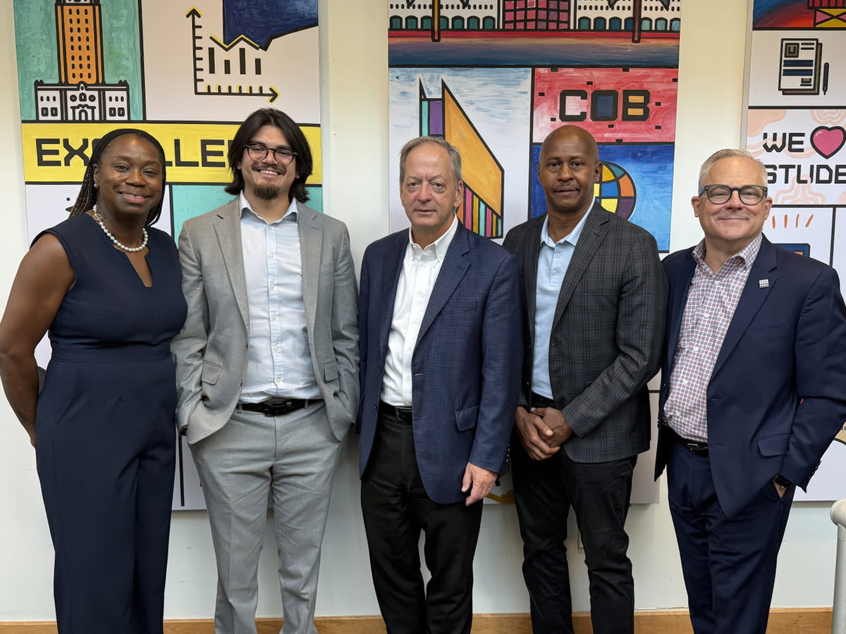 Angela Bullard, Alejandro Izaguirre, William Hardin, Ryan McDay and John Nykolaiszyn at a meeting between FIU leadership and S&P Global for the launch of BizLife Powered by S&P Global lunch-and-learn event on February 18, 2026.