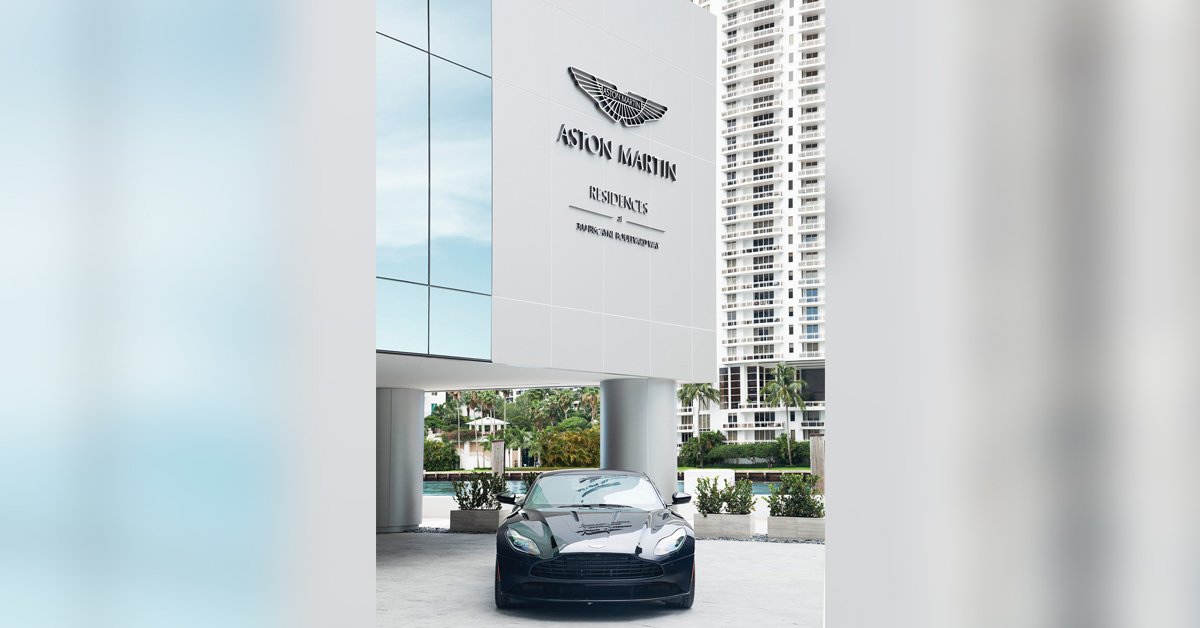 A signature feature of the Aston Martin Residences in Miami is a car elevator that allows residents to park in a sky garage outside their apartments.