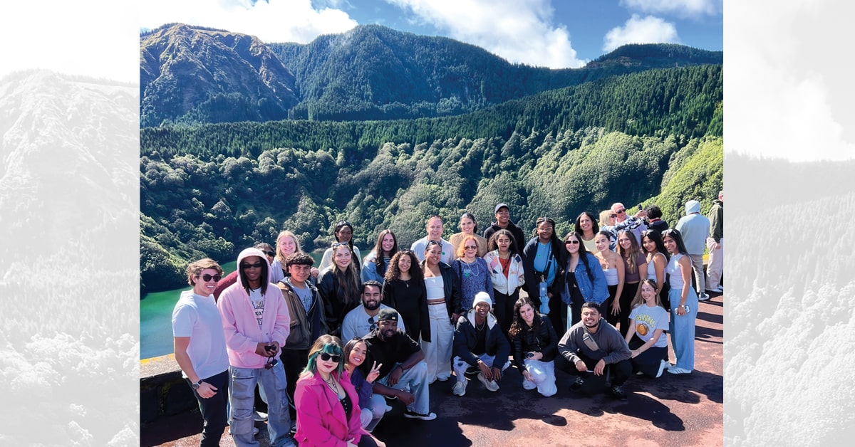 2025 Business Marketing at Sea participants at a stop in Sete Cidades, Ponta Delgada, Portugal.
