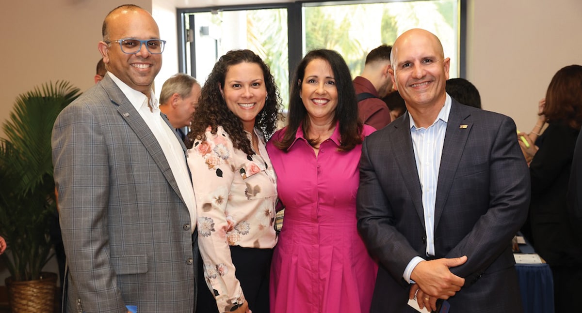 Faiyaz Hack, Belkys Hack, Francis Hondal and Alan Gonzalez, at the Wertheim Lecture Series, where Hondal spoke on February 19, 2025.