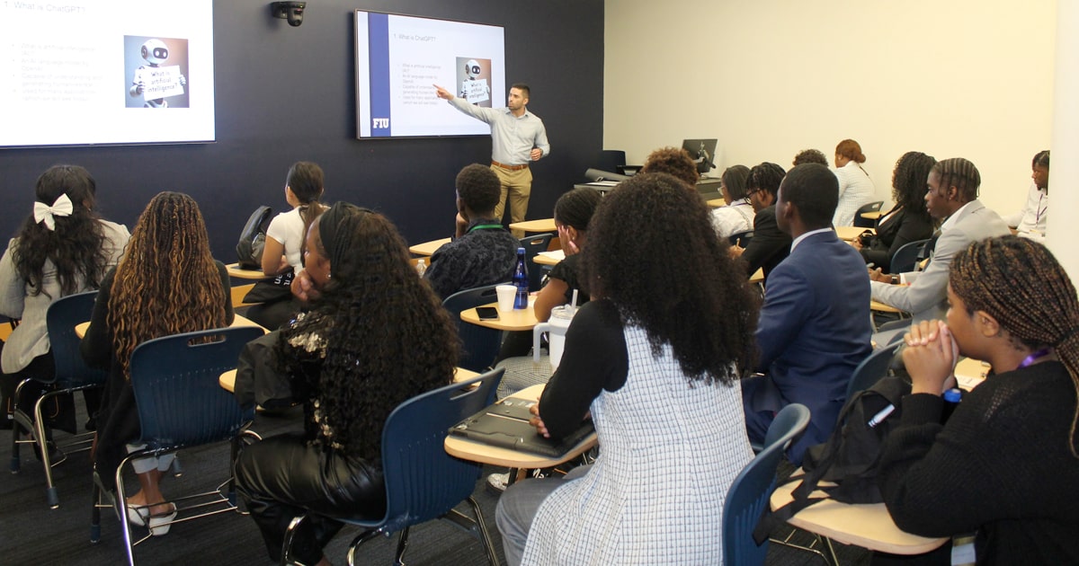 FIU business students networking and preparing for the future at NABA event.