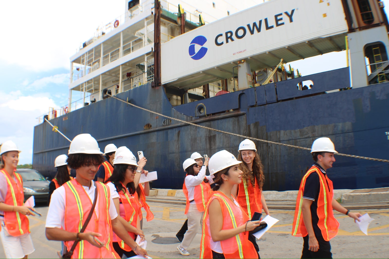 During the Port Everglades tour, students boarded a Crowley container ship 