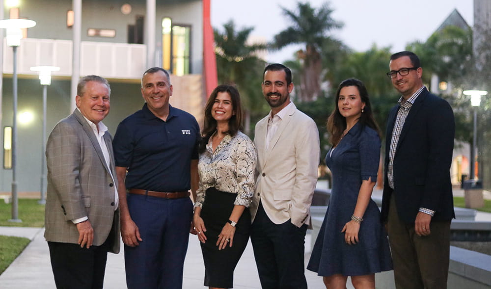 (L. to R.) FIU Business faculty member Rafael Soltero Venegas, with panel participants JC Gomez, Barbara Pestana Cartaya, Edgar de la Calle, Stephanie Serrano Costa Ramos, and Greg Acevedo.