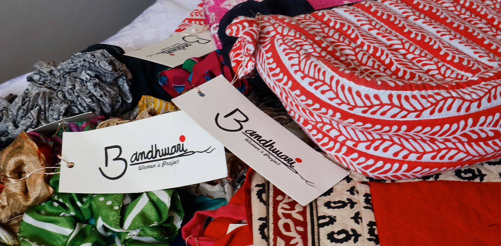 Handcrafted merchandise from the Bandhwari Women's Project.