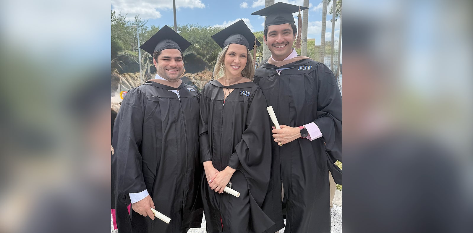 (L to R) Jaime Bou Garcia, Yesenia Brito,  Dennis Par at the Spring 2025 commencement.