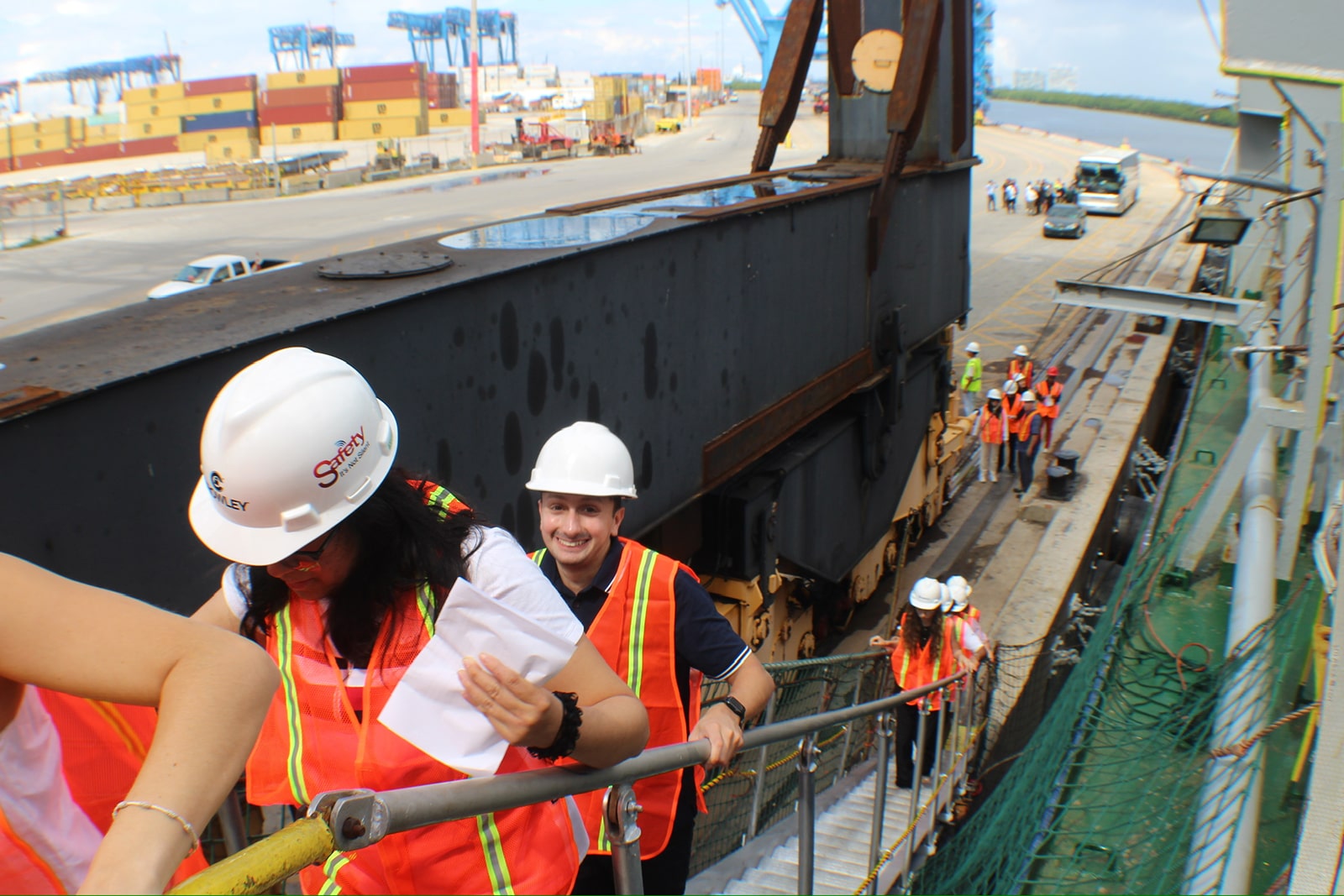 Students boarding a Crowley shipping vessel at Port Everglades.