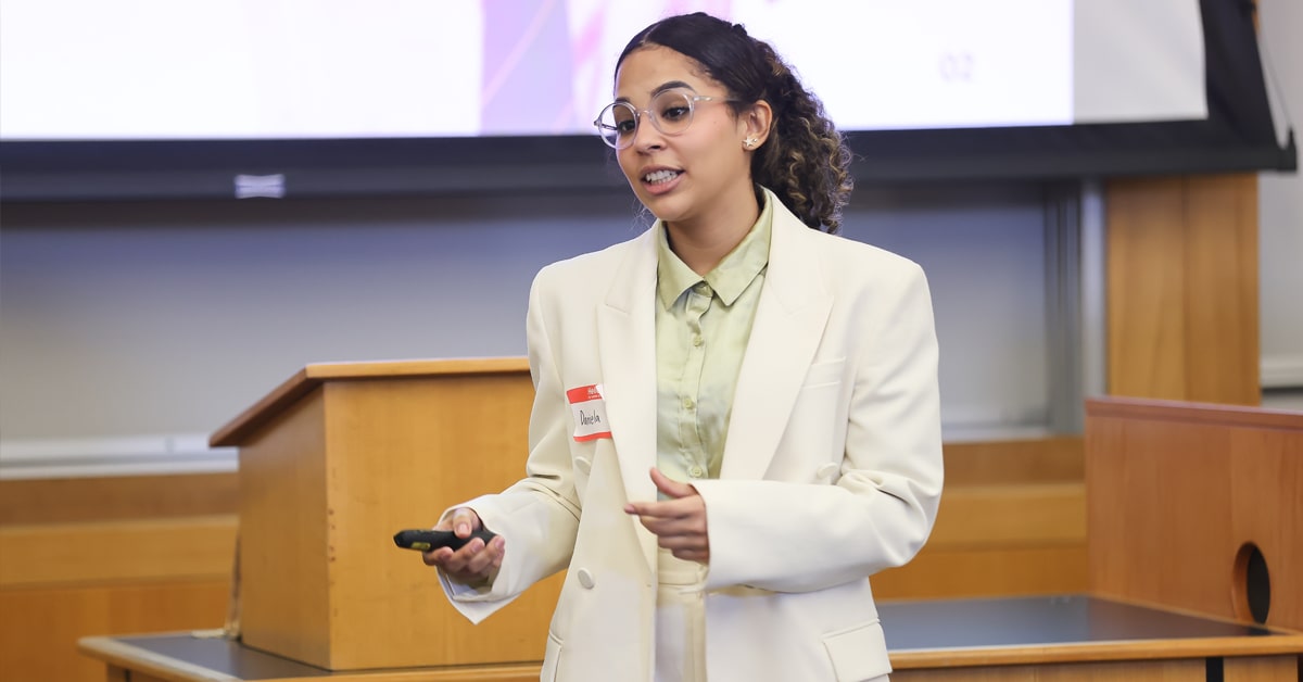 Students present their business ideas before the judges in the 2023 Miami Herald Startup Pitch Competition